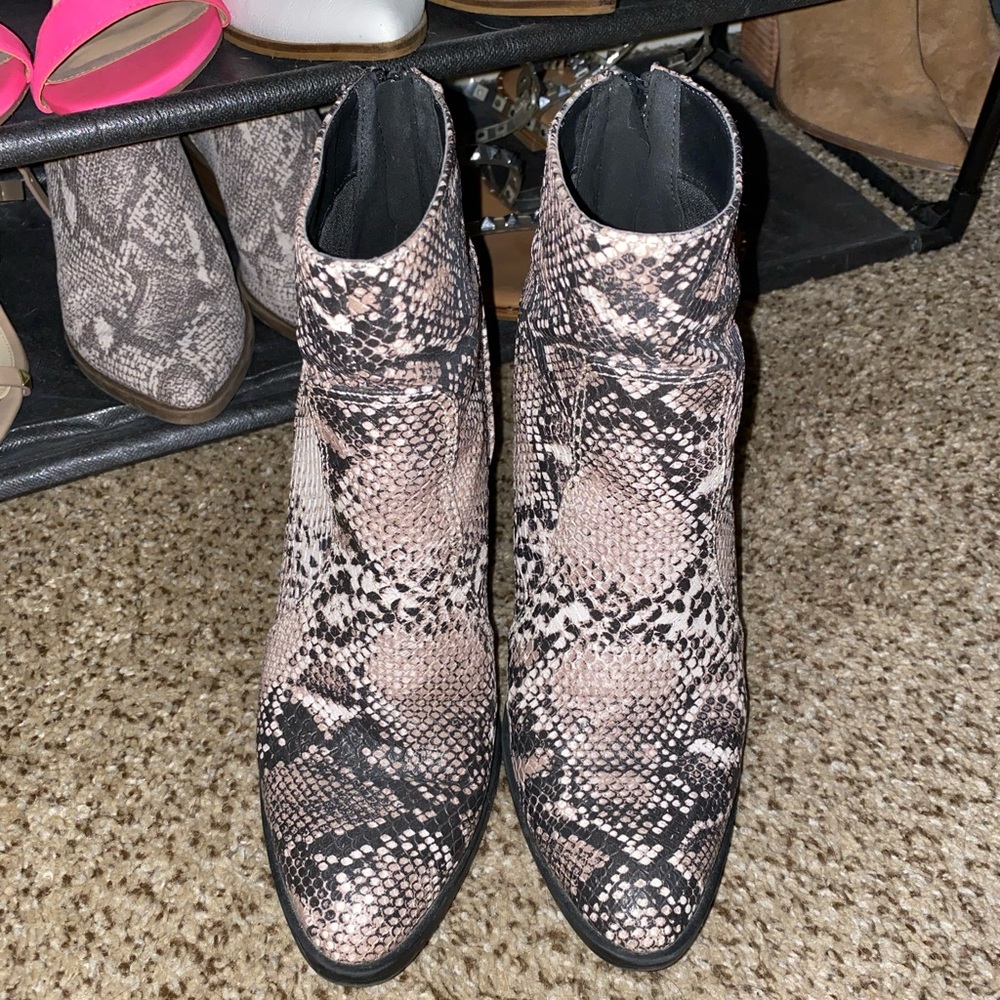 Qupid Snake Print Booties